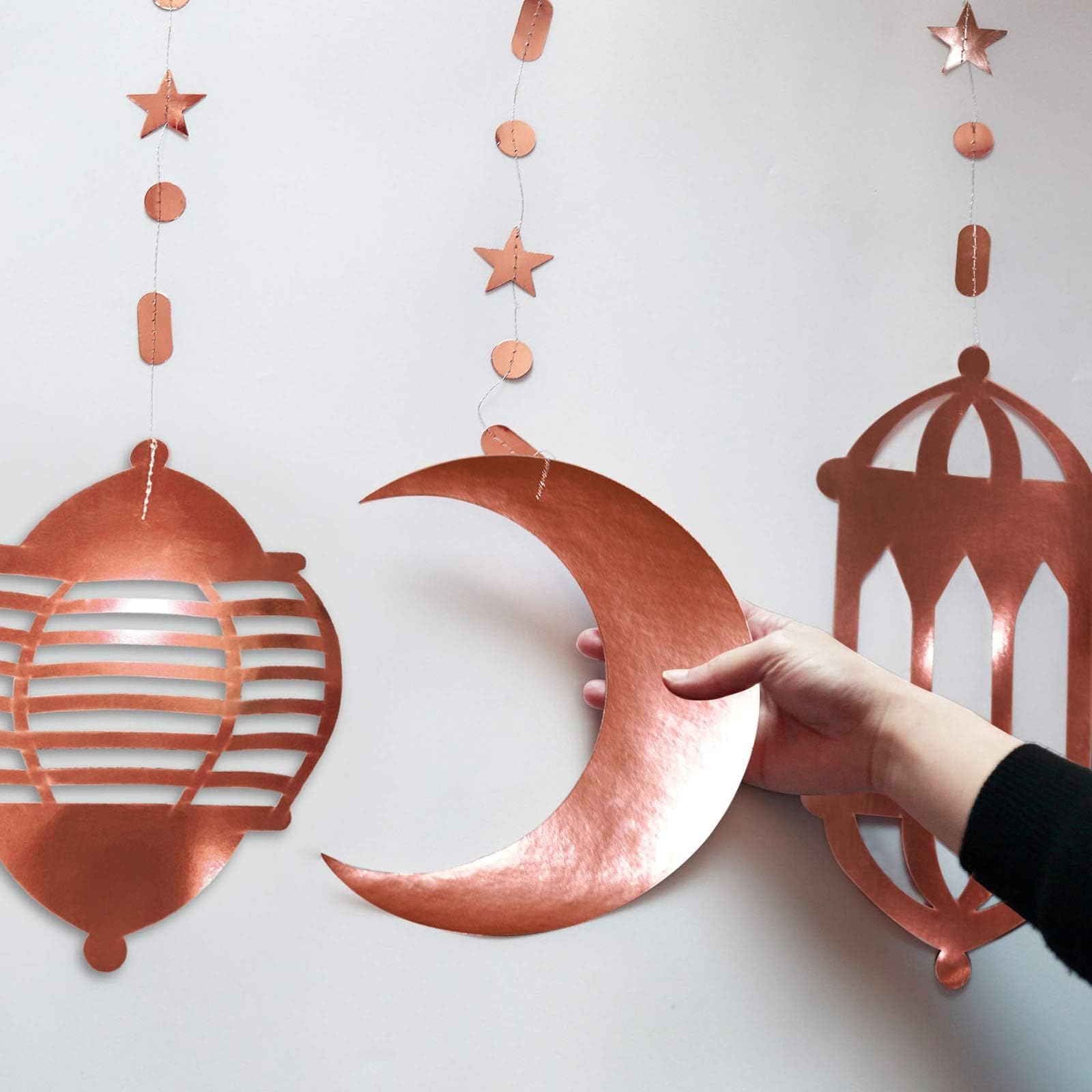 Cheerland Rose Gold Star Crescent Moon Lantern Garland For Ramadan Eid Mubarak Islamic Party Decor Hanging Streamer Backdrop Ban